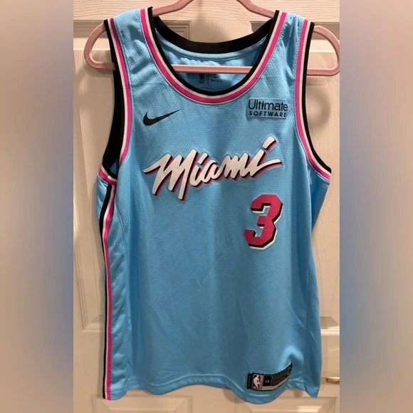 Nike NBA Dwyane Wade Miami Heat ViceWave City Edition Jersey Sz L White Blue - Picture 1 of 9